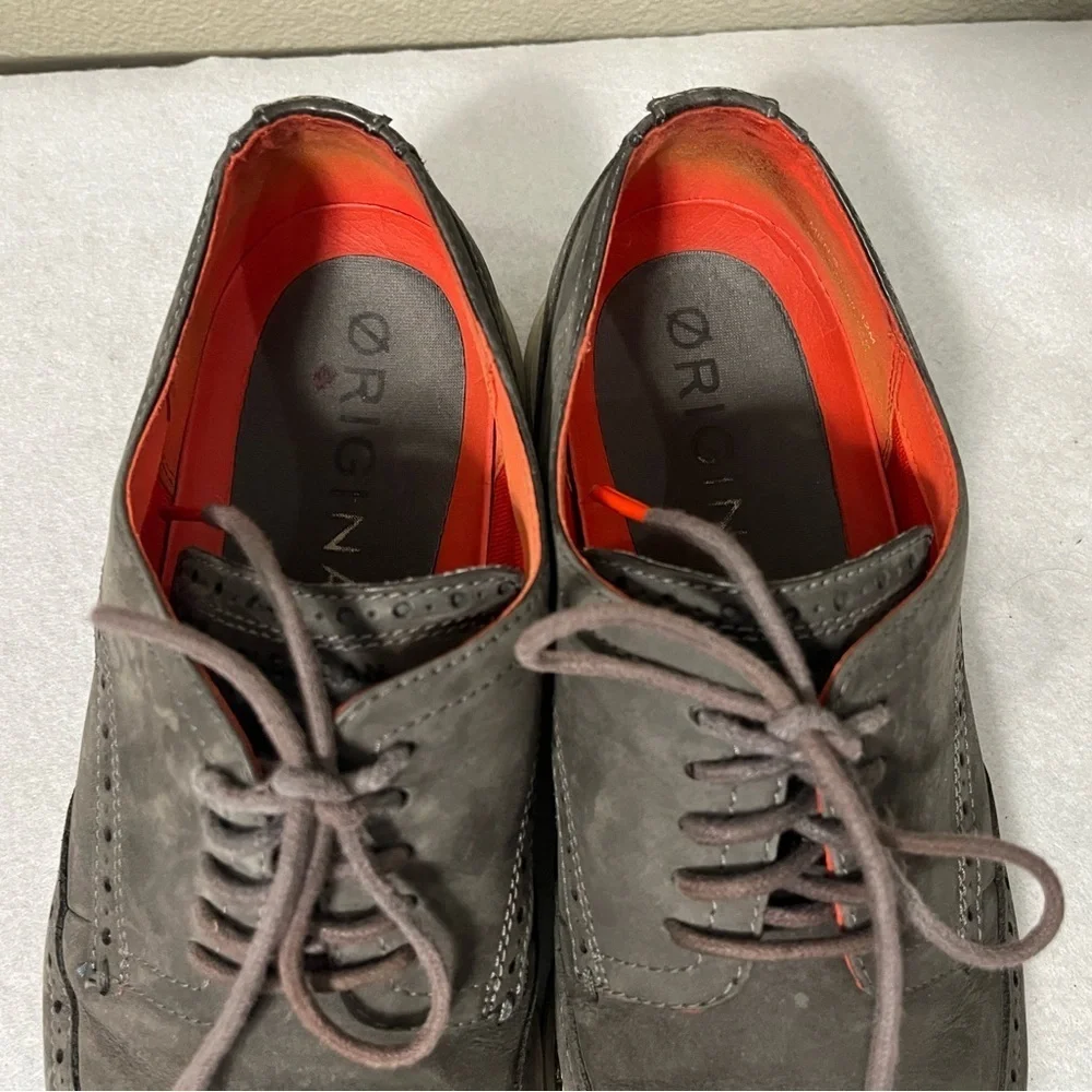 Cole Haan Warner LunarGrand Wingtip Oxford Shoes Grey Suede Leather Size 12